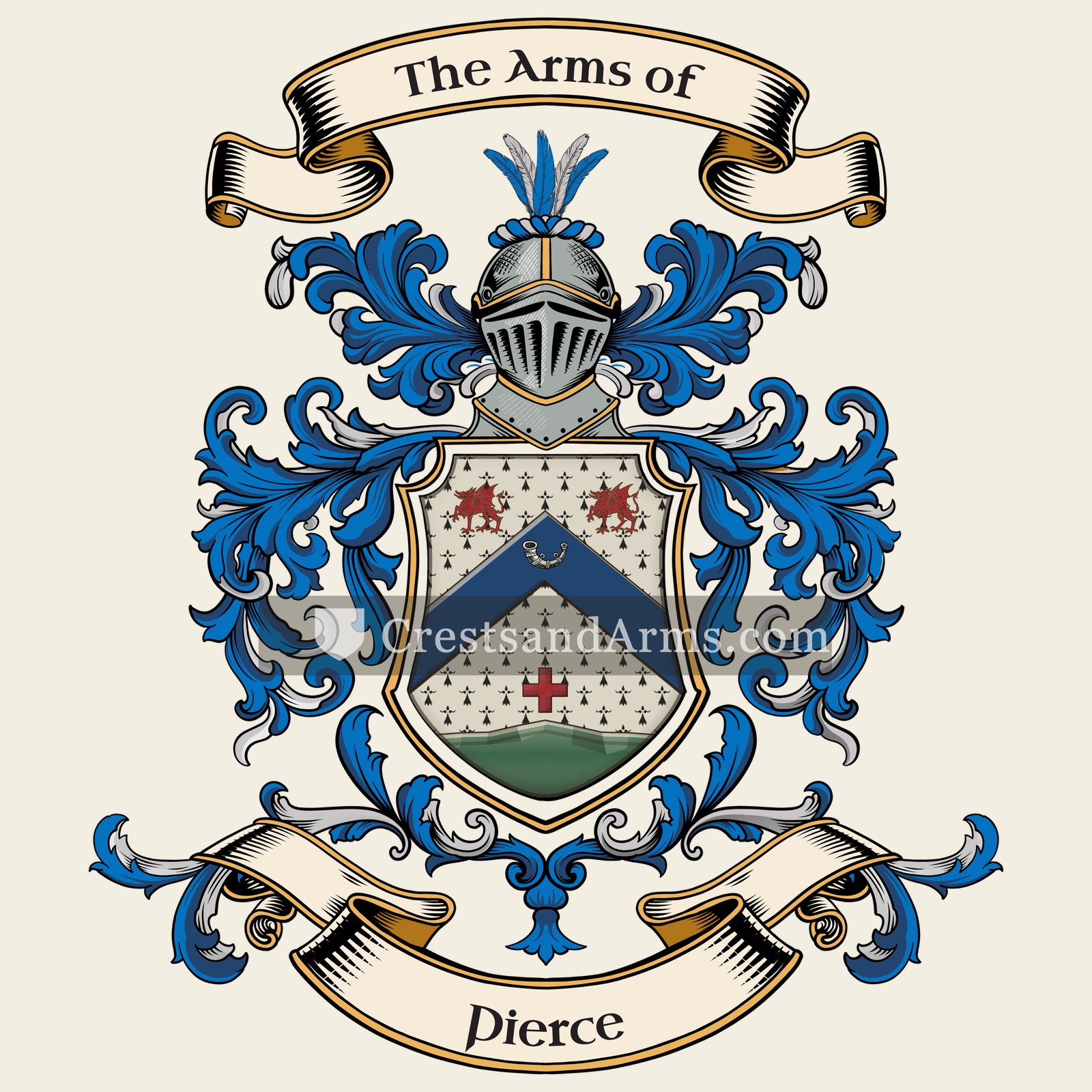 The Pierce coat of arms, drawn from the recorded blazon