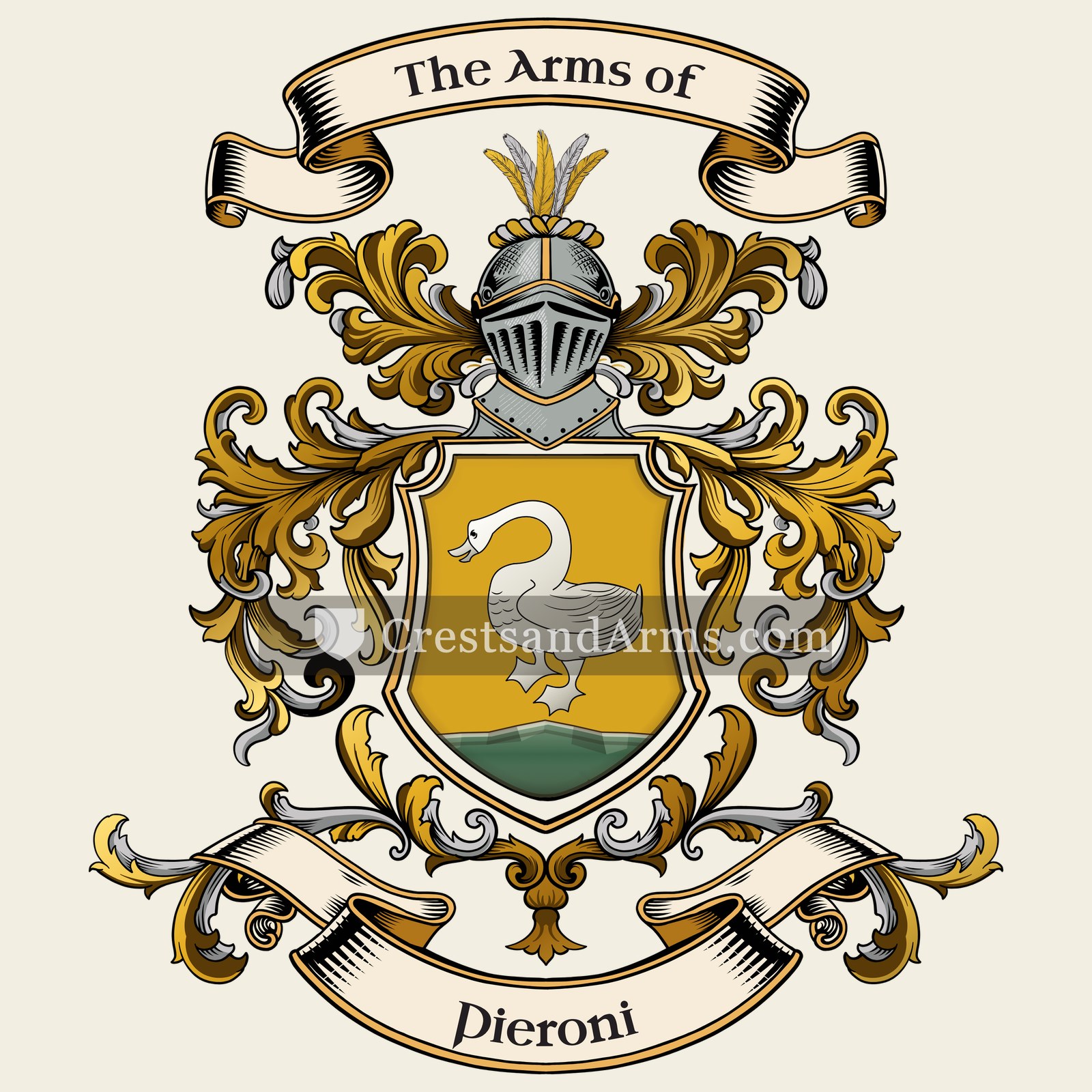 The Pieroni coat of arms, drawn from the recorded blazon