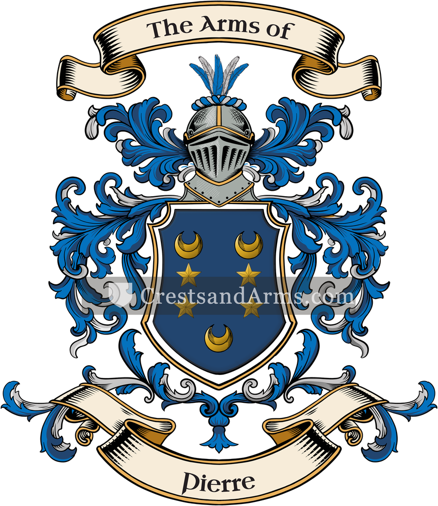 The Pierre coat of arms, drawn from the recorded blazon
