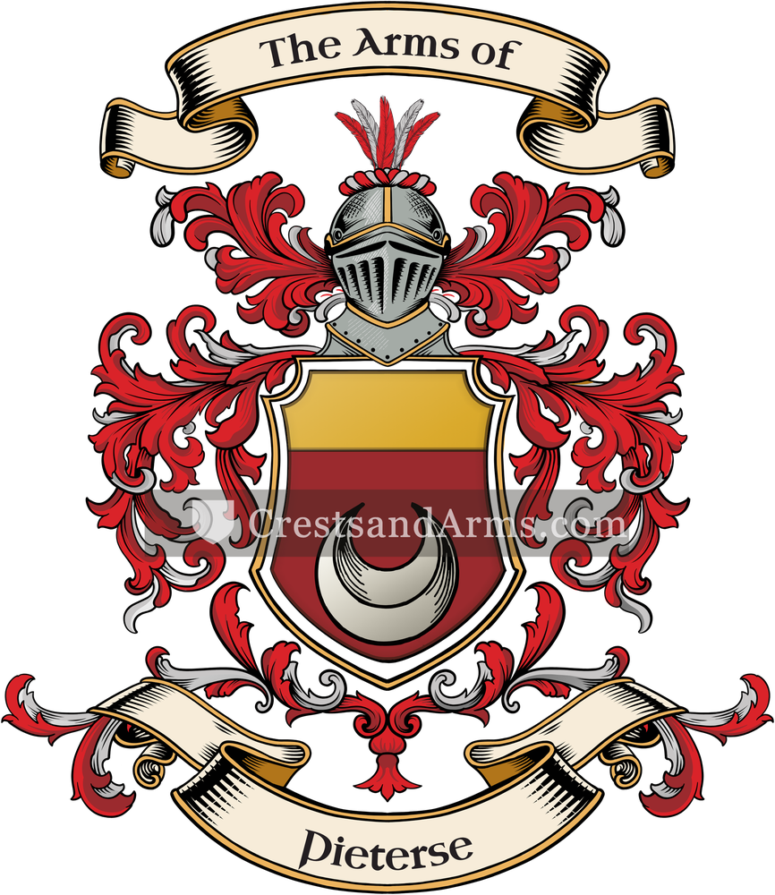 The Pieterse coat of arms, drawn from the recorded blazon