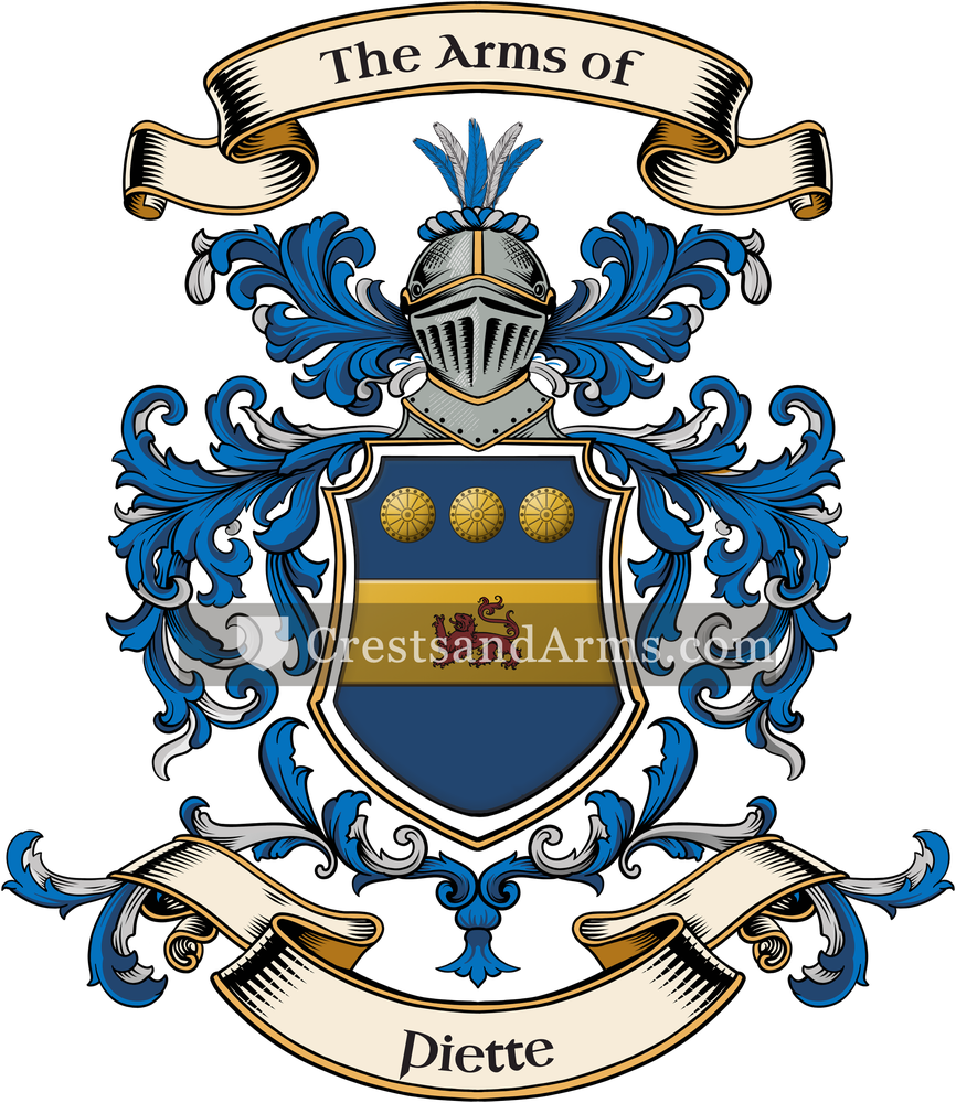 The Piette coat of arms, drawn from the recorded blazon