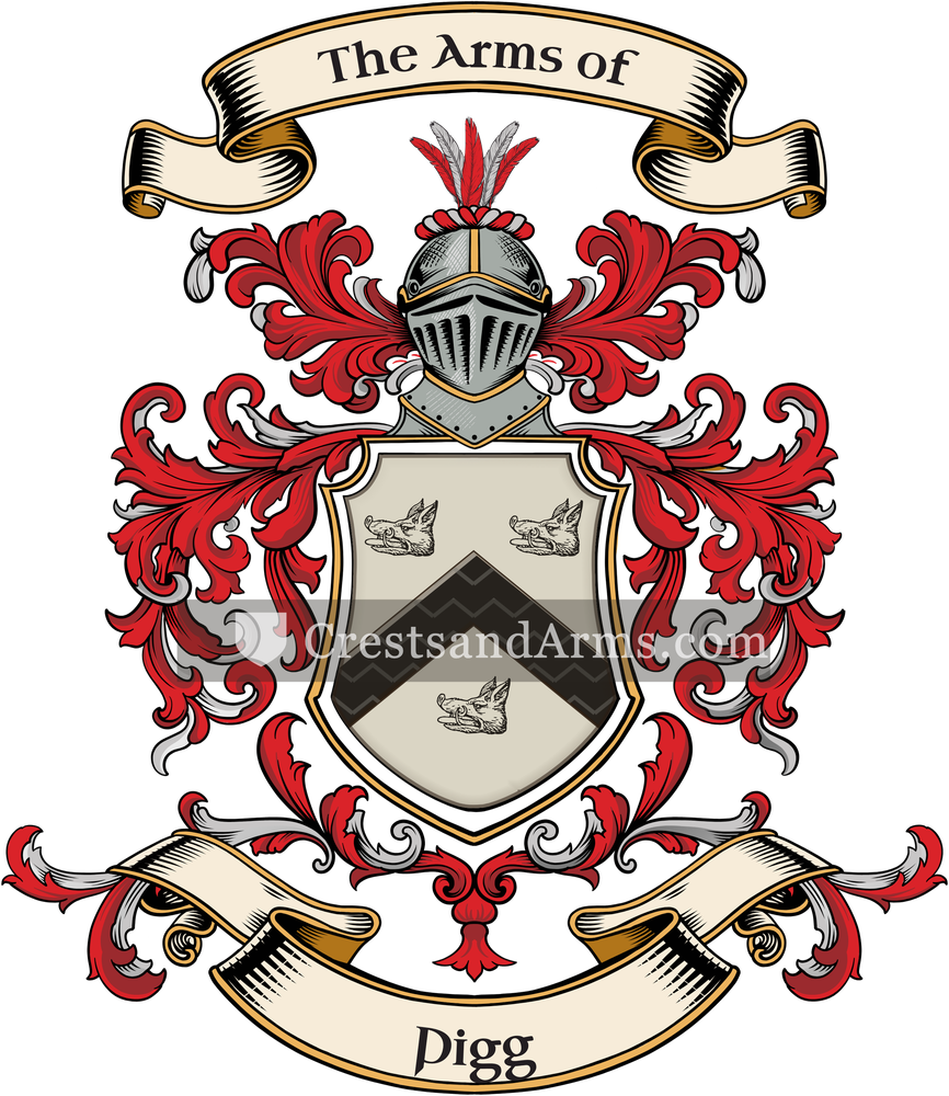 The Pigg coat of arms, drawn from the recorded blazon