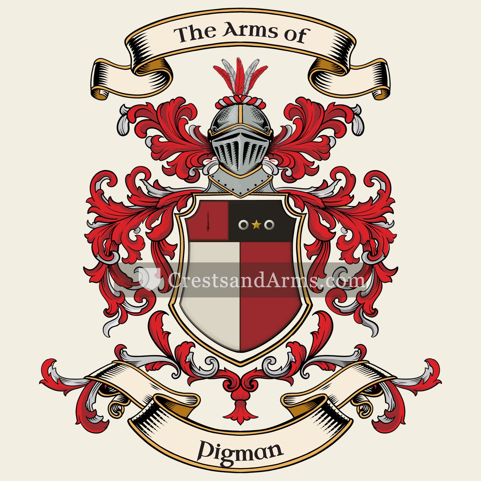 The Pigman coat of arms, drawn from the recorded blazon