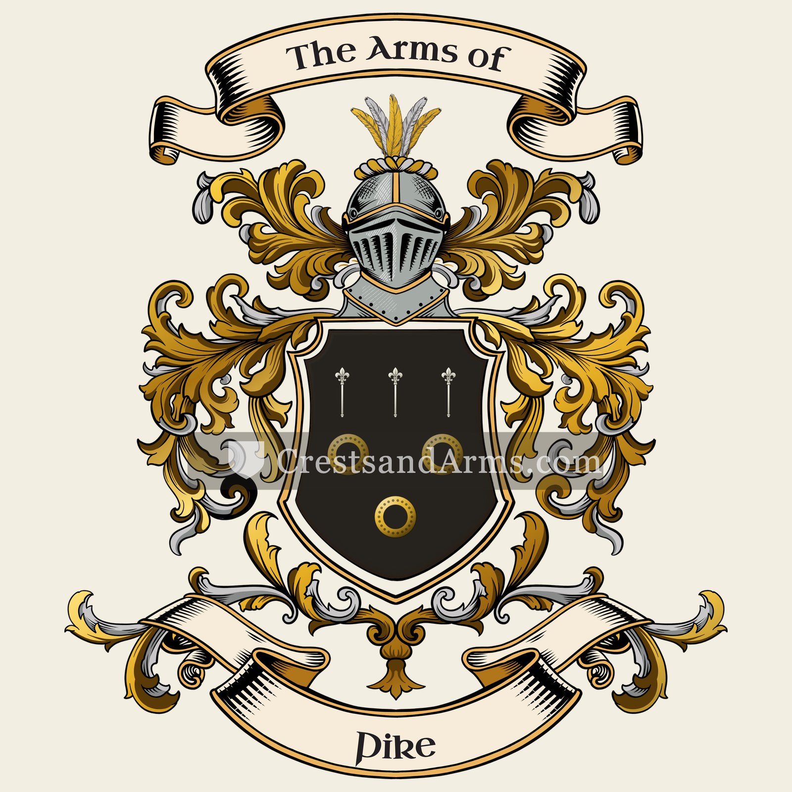 The Pike coat of arms, drawn from the recorded blazon