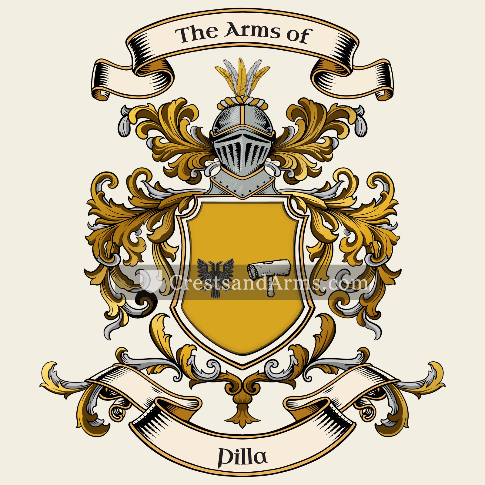 The Pilla coat of arms, drawn from the recorded blazon