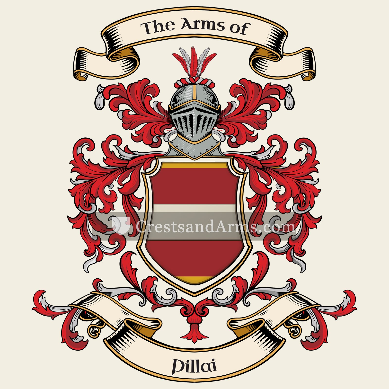 The Pillai coat of arms, drawn from the recorded blazon