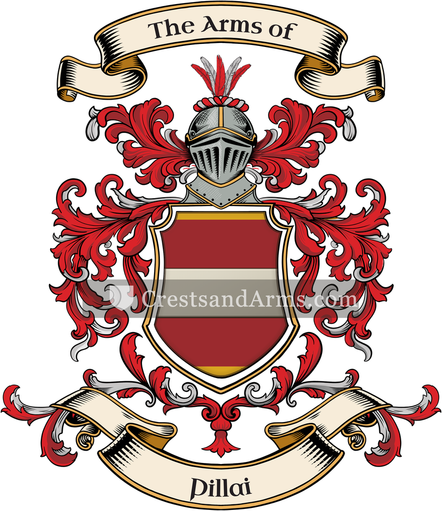 The Pillai coat of arms, drawn from the recorded blazon