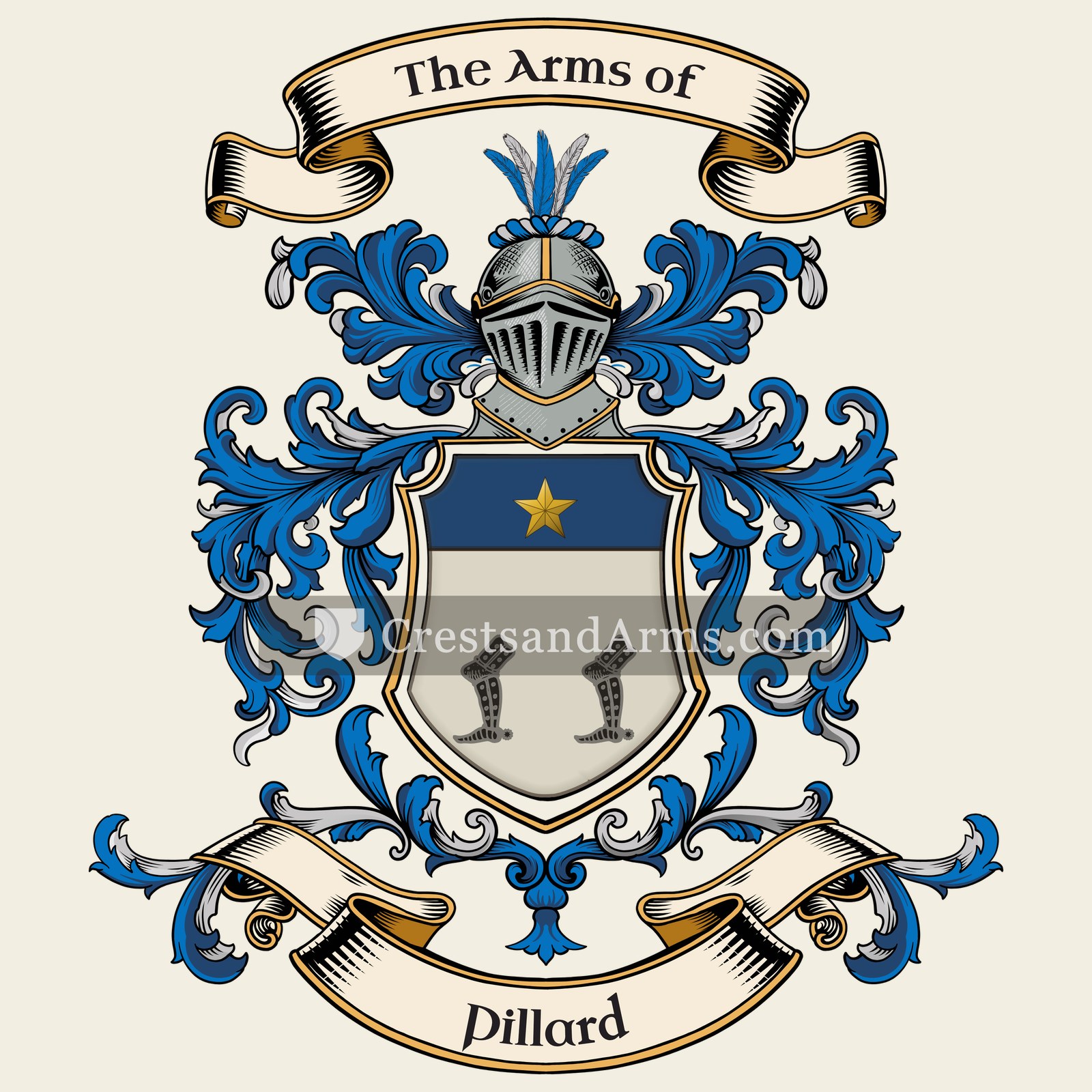 The Pillard coat of arms, drawn from the recorded blazon