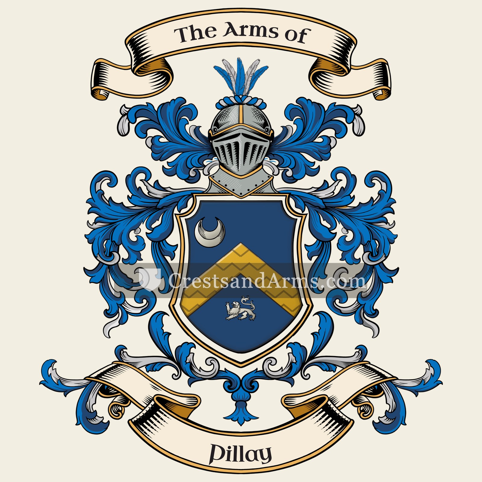 The Pillay coat of arms, drawn from the recorded blazon