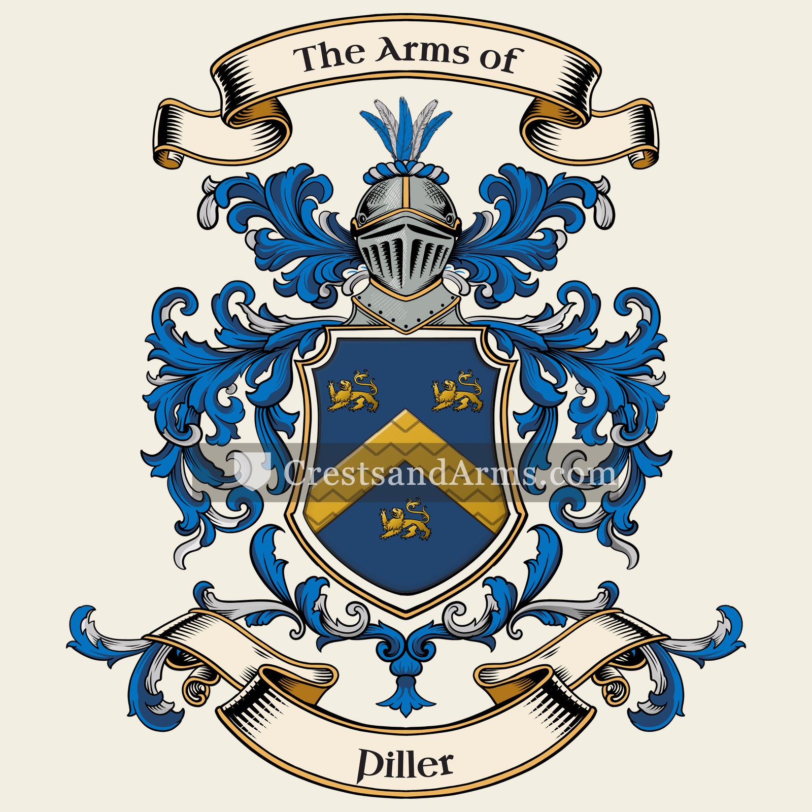 The Piller coat of arms, drawn from the recorded blazon