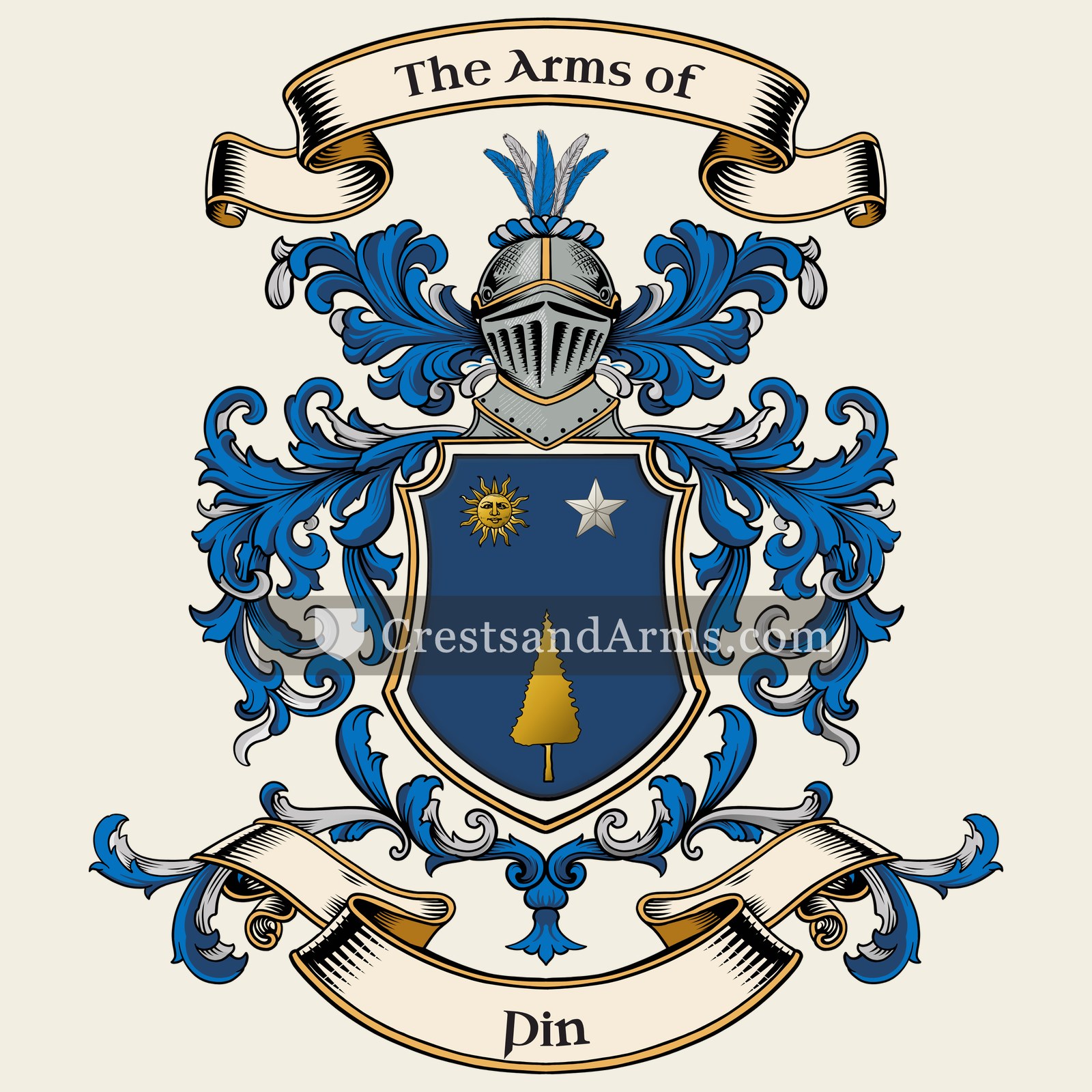 The Pin coat of arms, drawn from the recorded blazon