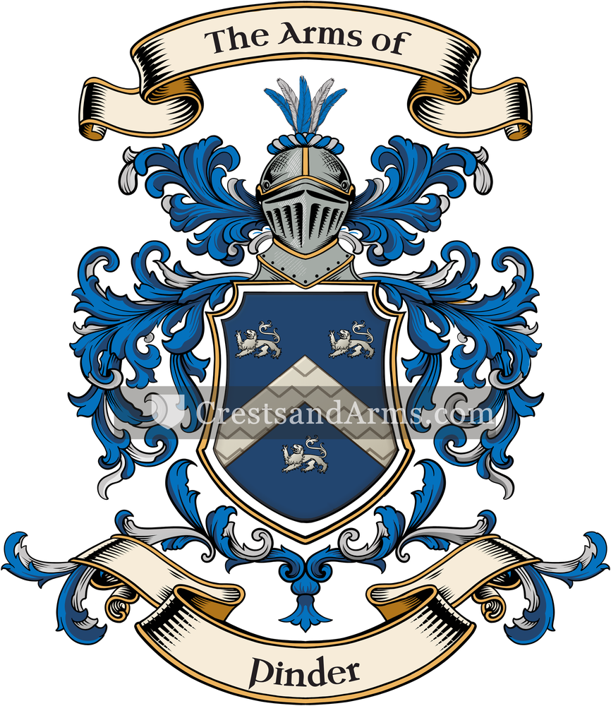 The Pinder coat of arms, drawn from the recorded blazon