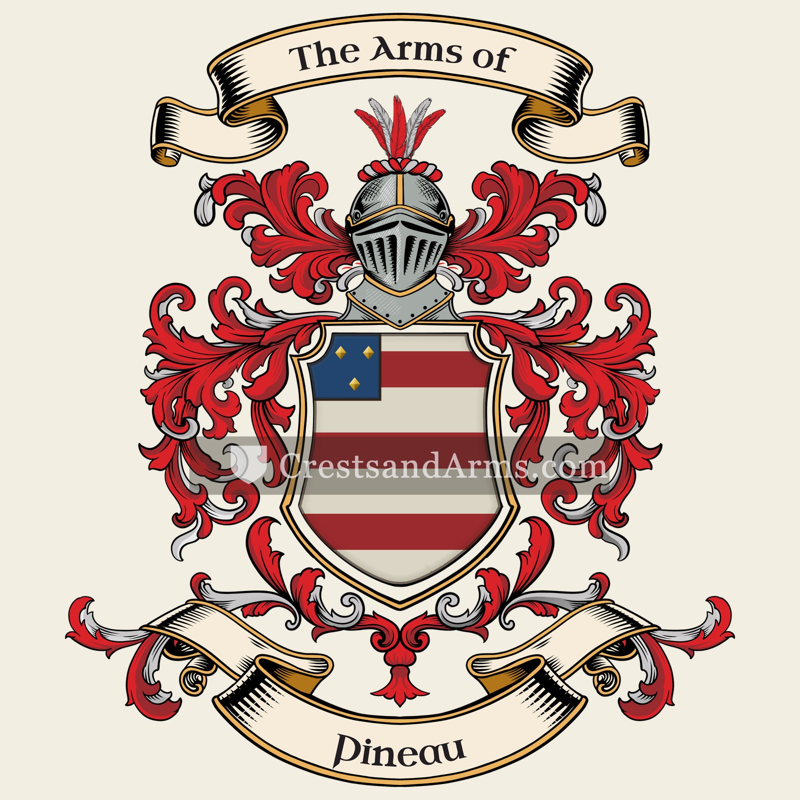 The Pineau coat of arms, drawn from the recorded blazon