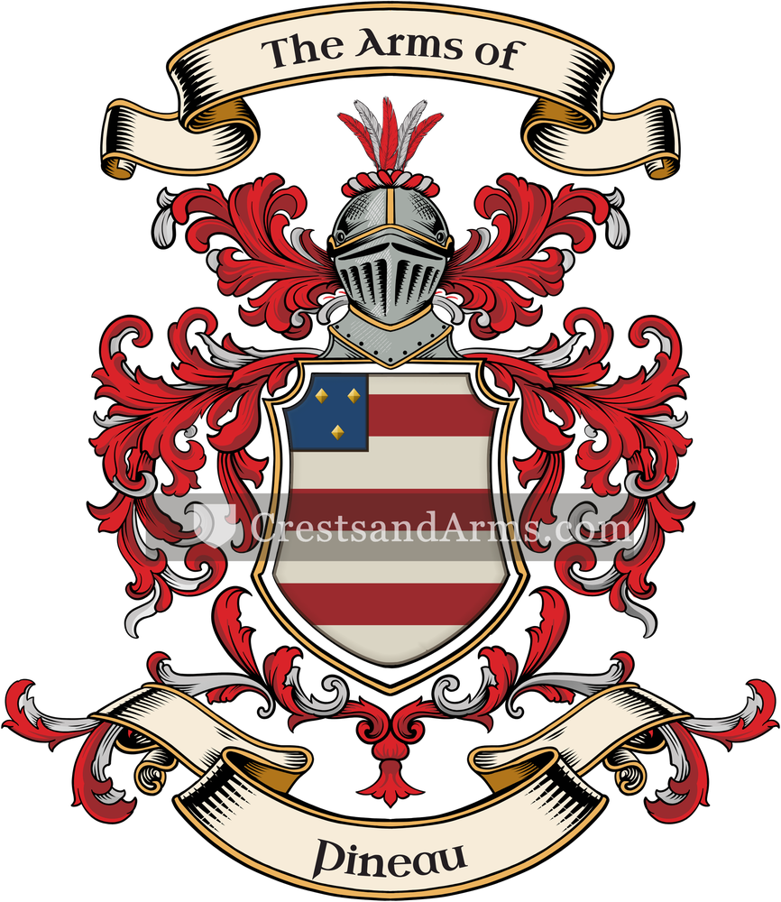 The Pineau coat of arms, drawn from the recorded blazon