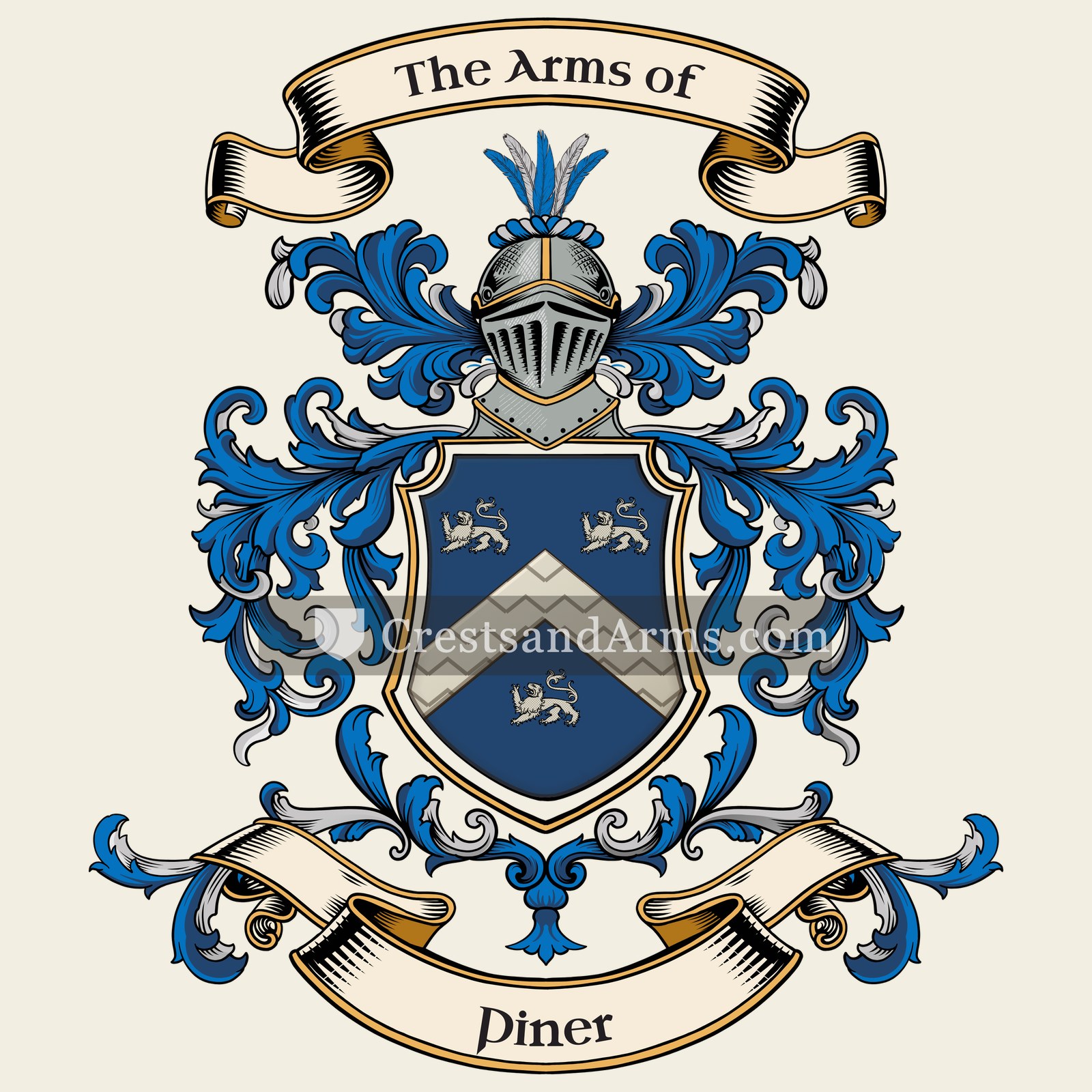 The Piner coat of arms, drawn from the recorded blazon
