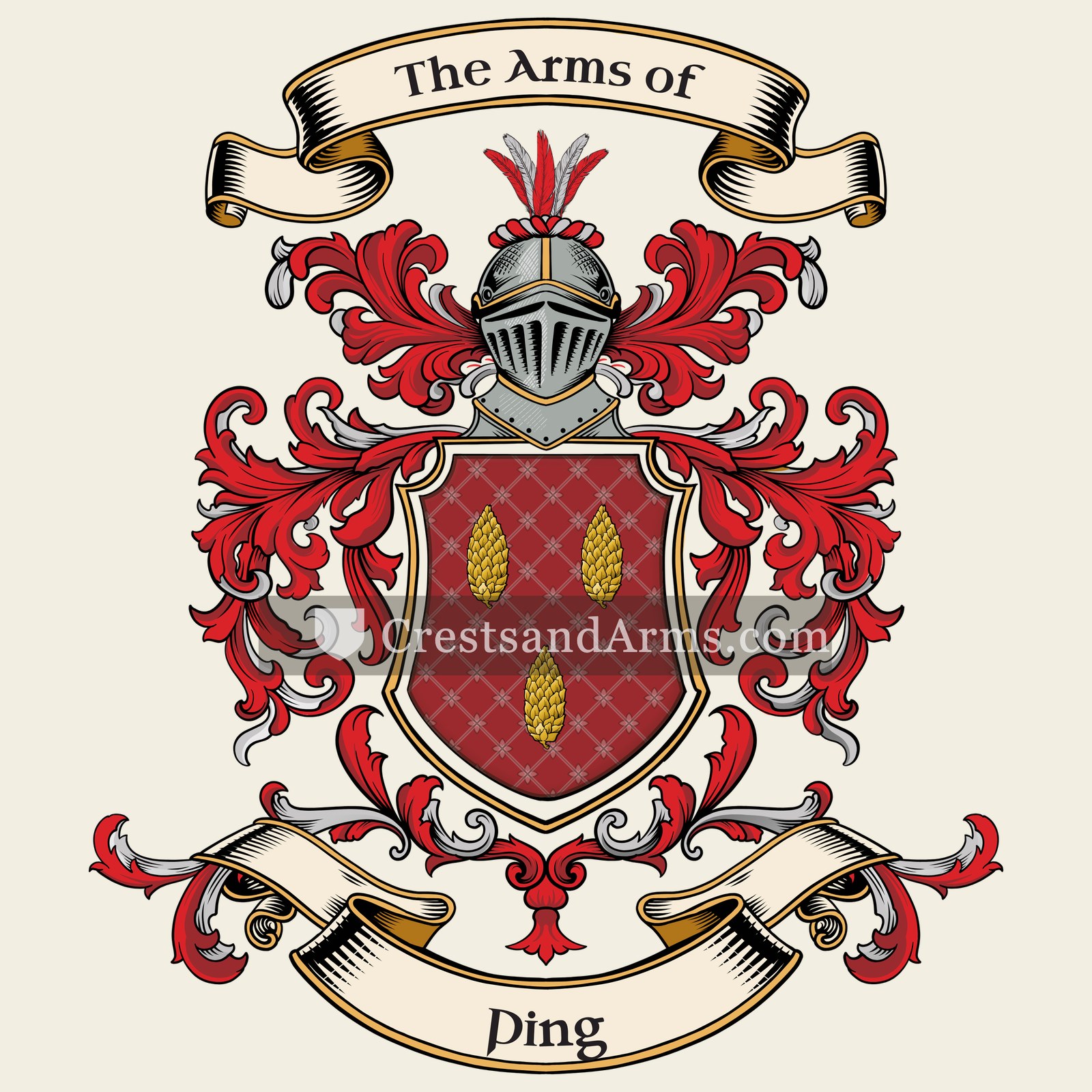 The Ping coat of arms, drawn from the recorded blazon