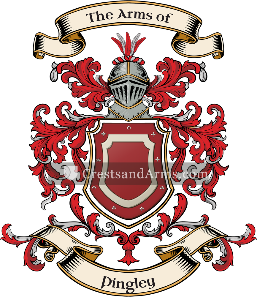 The Pingley coat of arms, drawn from the recorded blazon