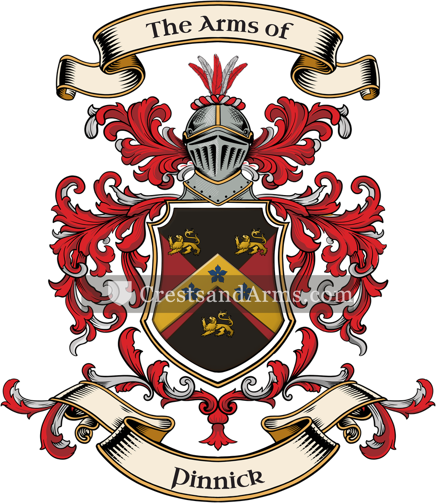 The Pinnick coat of arms, drawn from the recorded blazon