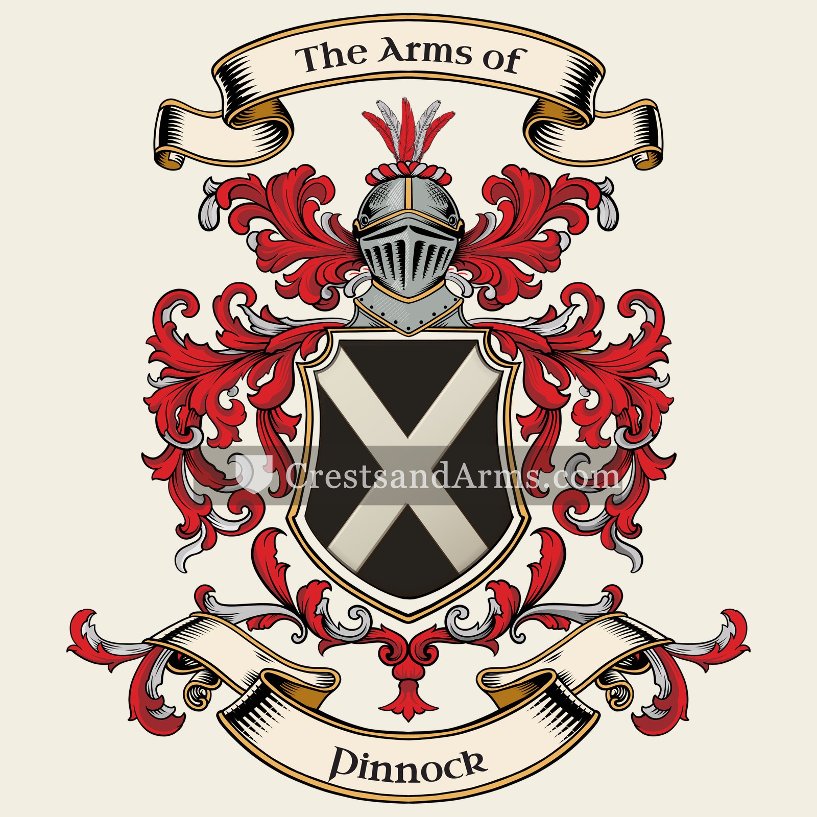 The Pinnock coat of arms, drawn from the recorded blazon