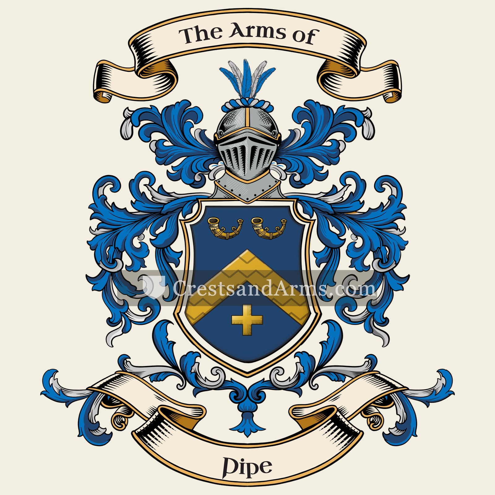 The Pipe coat of arms, drawn from the recorded blazon