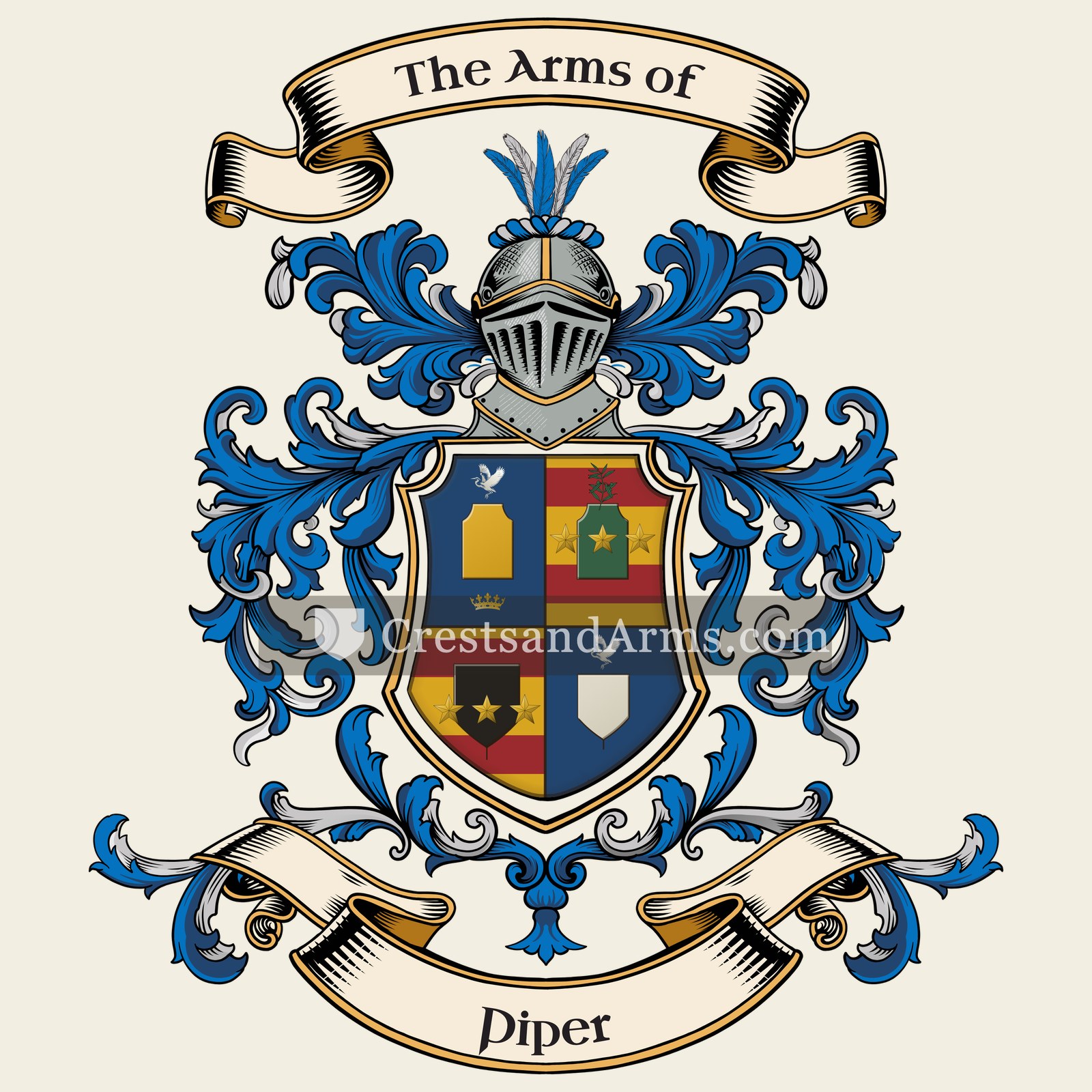 The Piper coat of arms, drawn from the recorded blazon