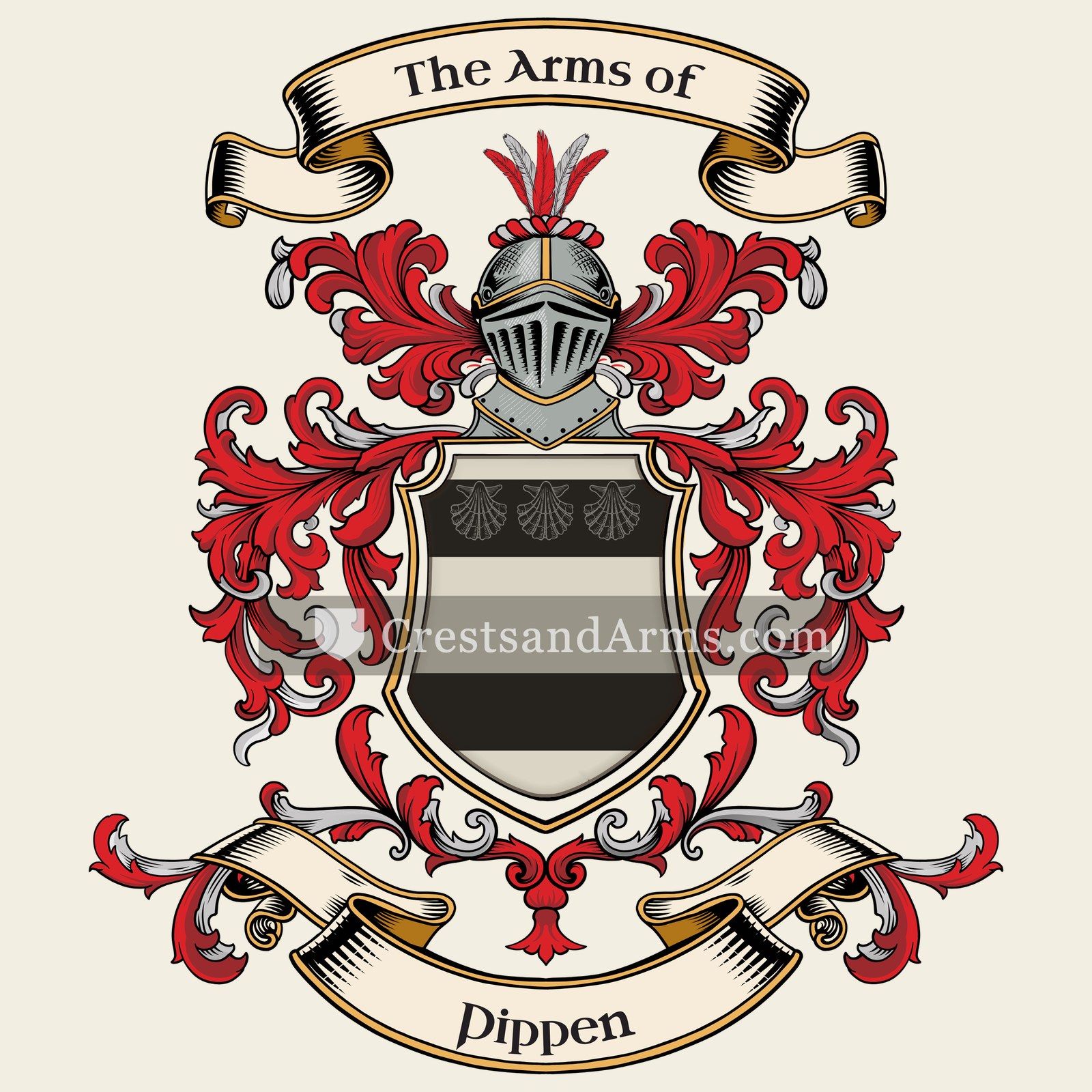 The Pippen coat of arms, drawn from the recorded blazon