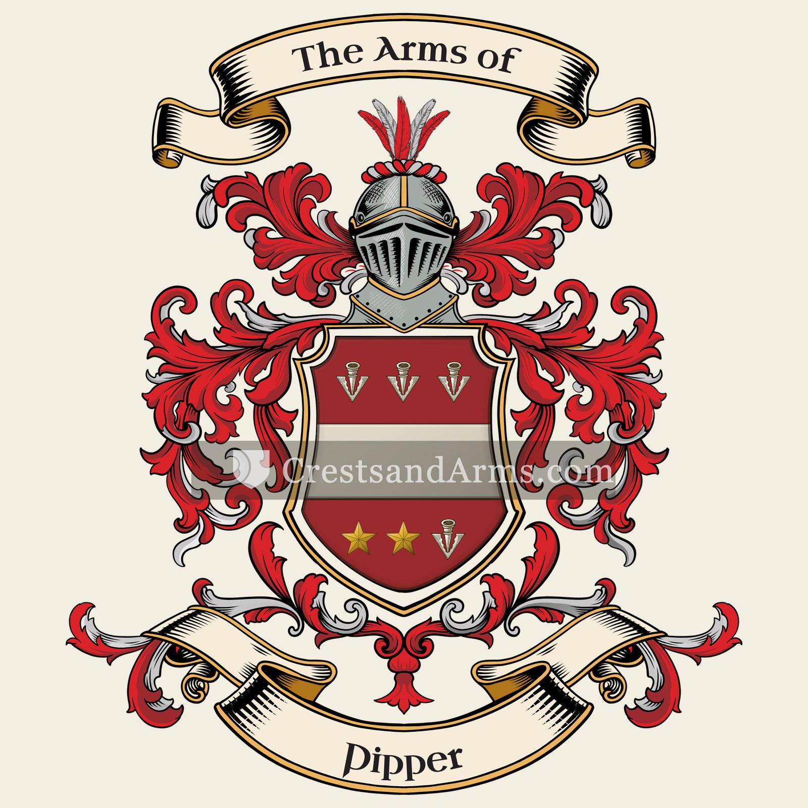 The Pipper coat of arms, drawn from the recorded blazon