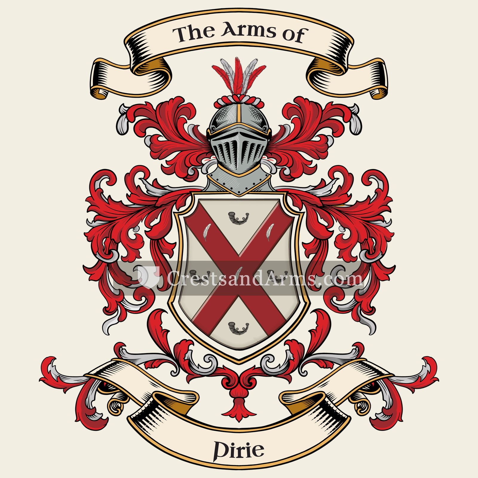 The Pirie coat of arms, drawn from the recorded blazon