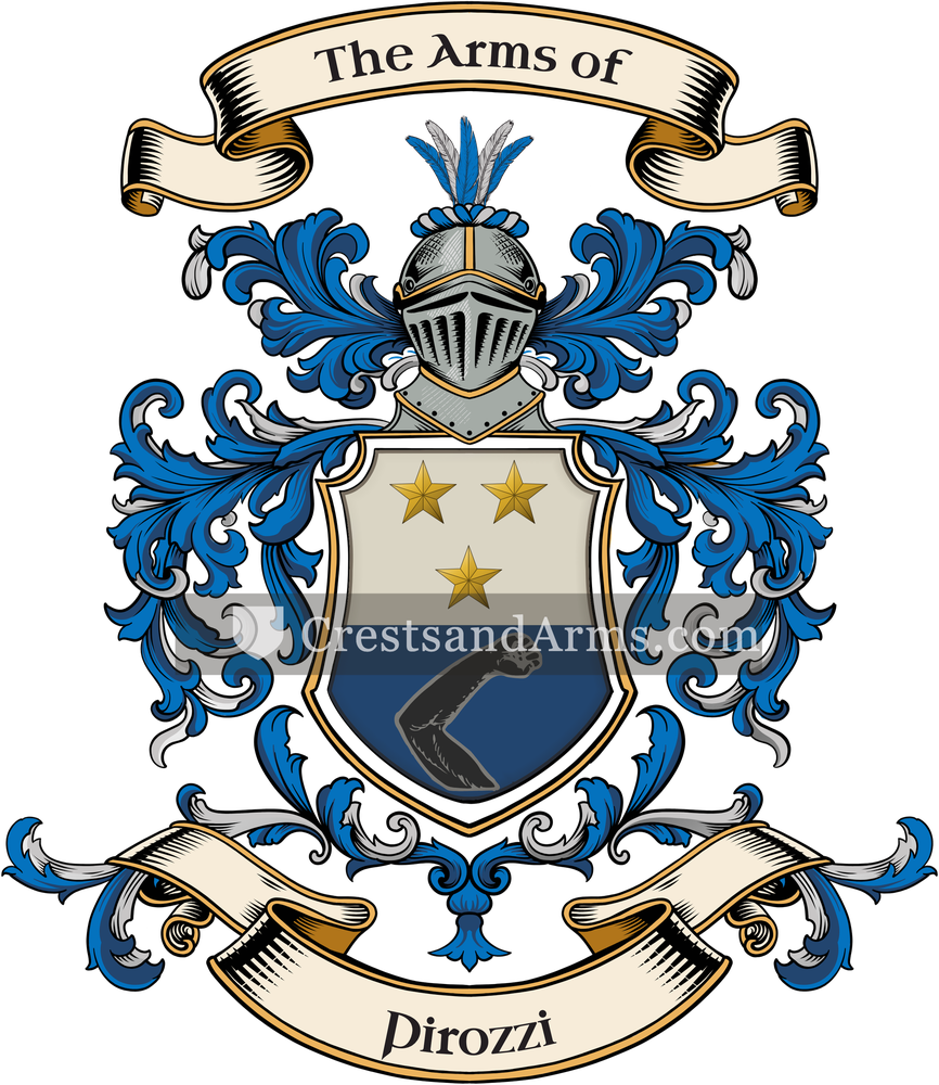 The Pirozzi coat of arms, drawn from the recorded blazon