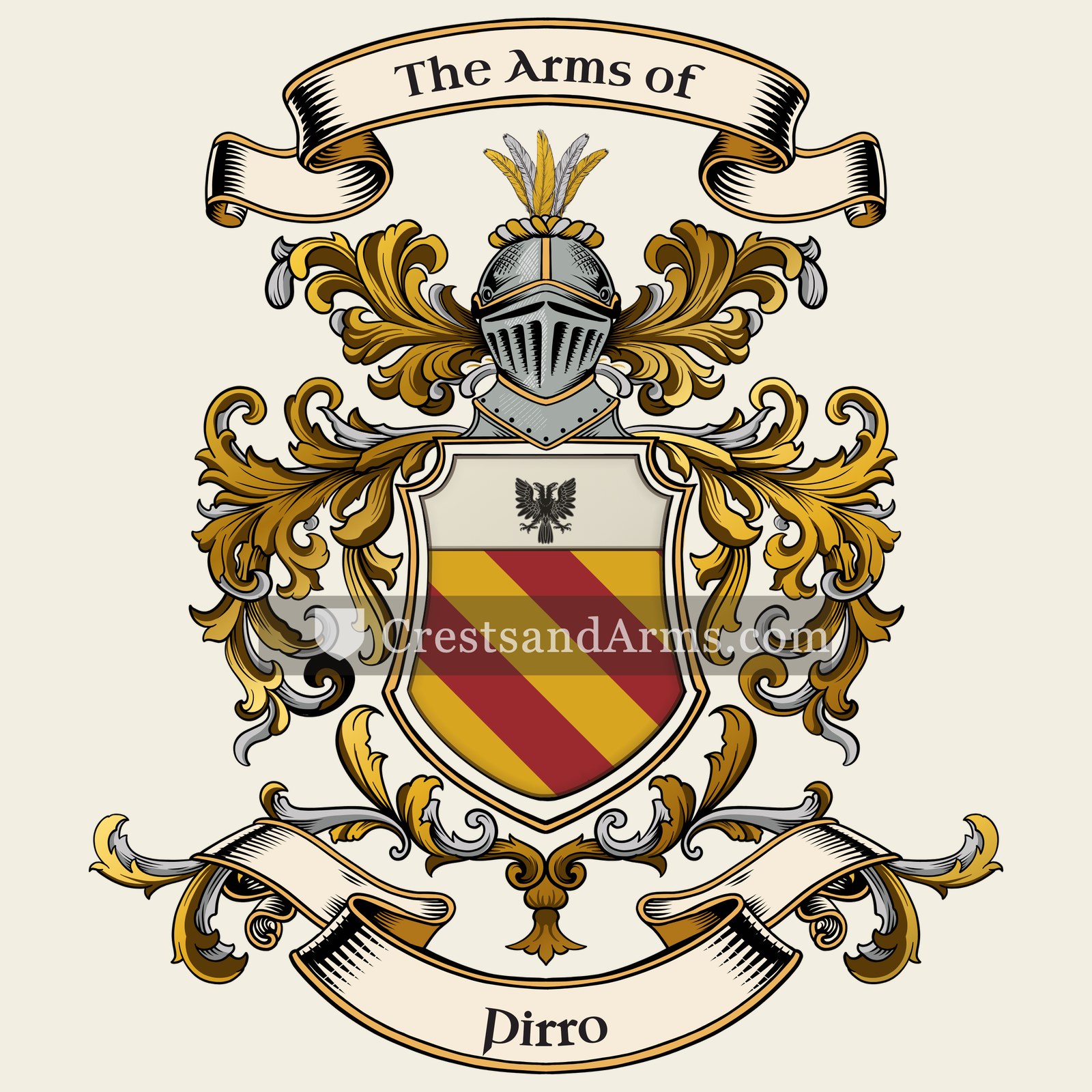 The Pirro coat of arms, drawn from the recorded blazon