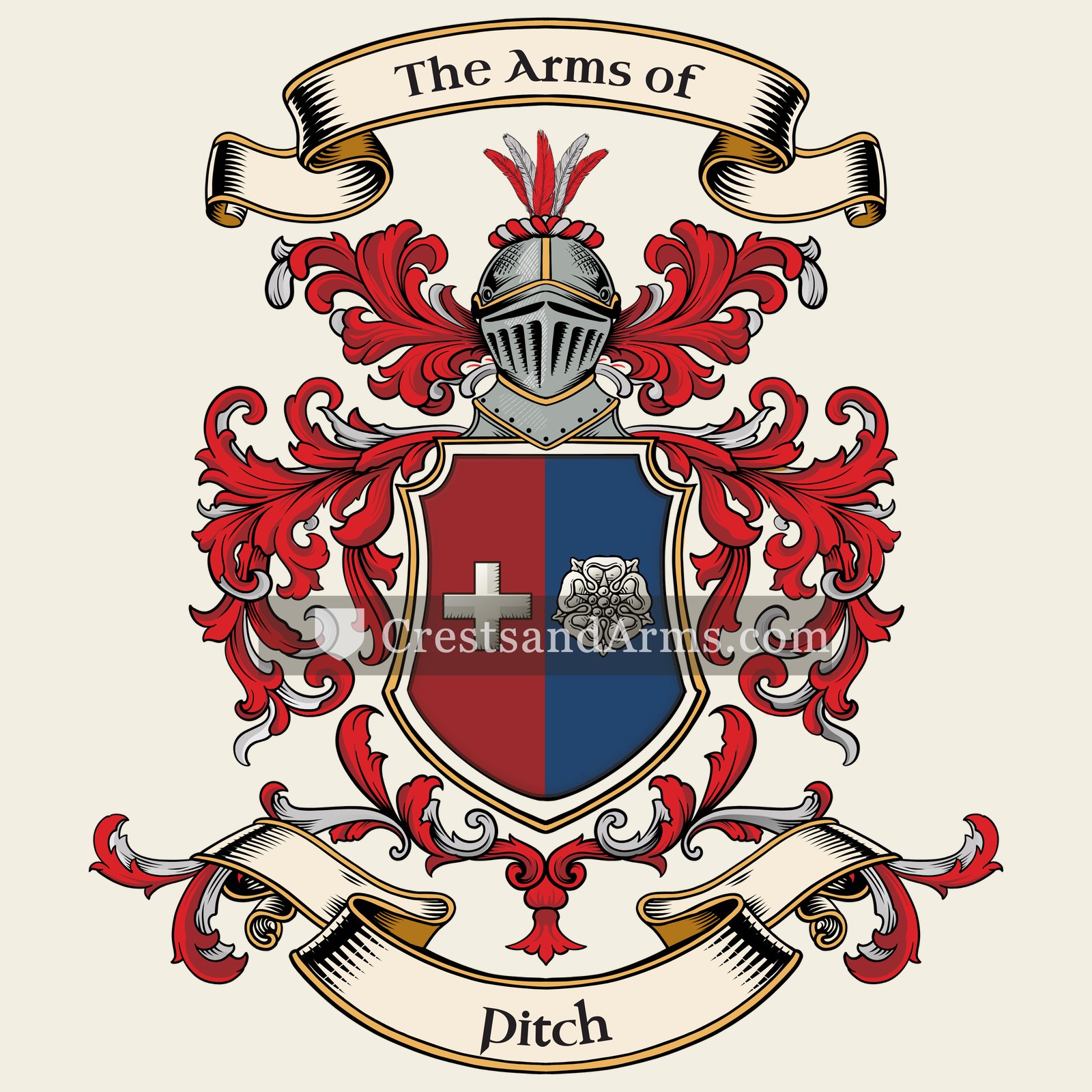 The Pitch coat of arms, drawn from the recorded blazon