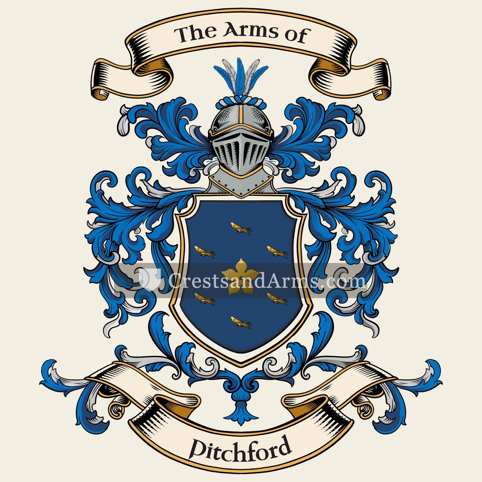 The Pitchford coat of arms, drawn from the recorded blazon