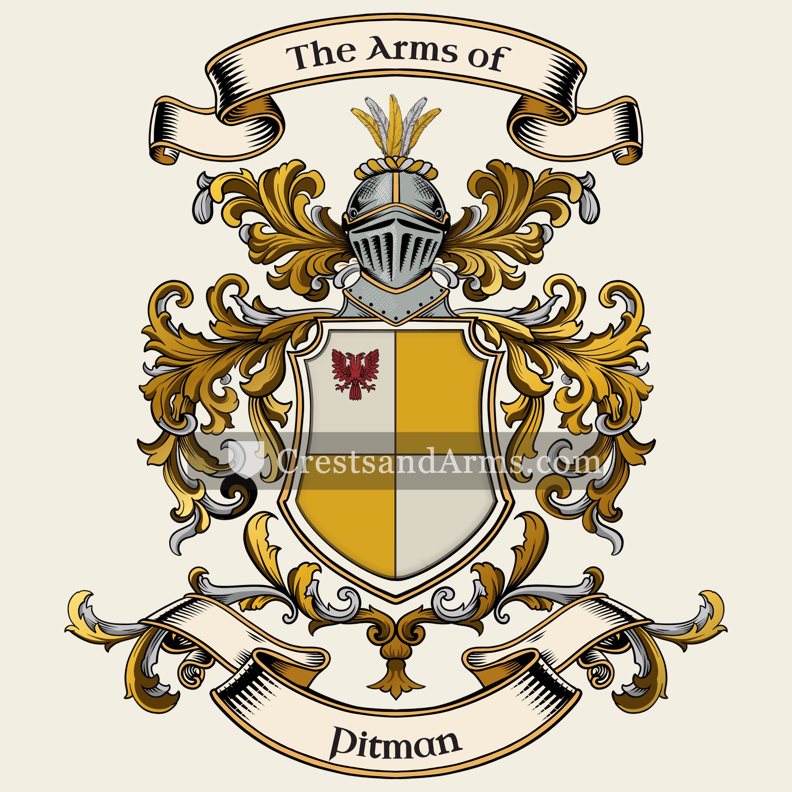The Pitman coat of arms, drawn from the recorded blazon
