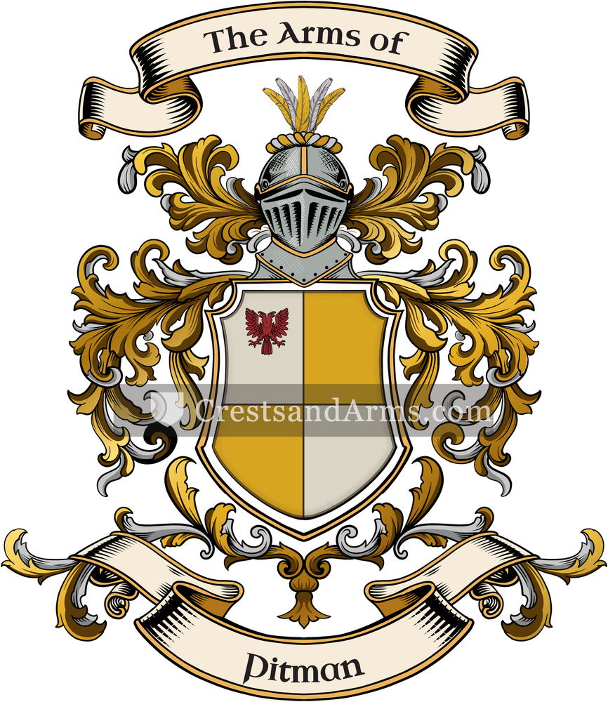 The Pitman coat of arms, drawn from the recorded blazon