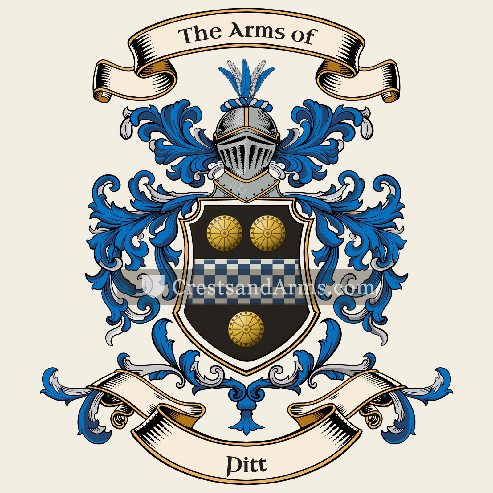 The Pitt coat of arms, drawn from the recorded blazon