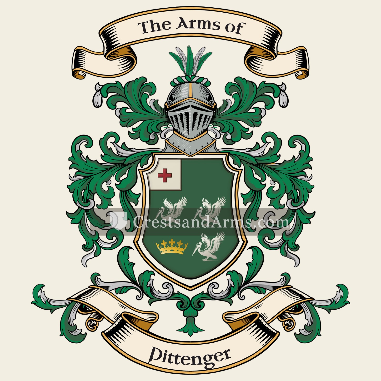 The Pittenger coat of arms, drawn from the recorded blazon