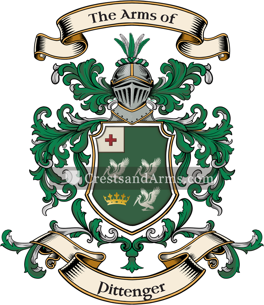 The Pittenger coat of arms, drawn from the recorded blazon