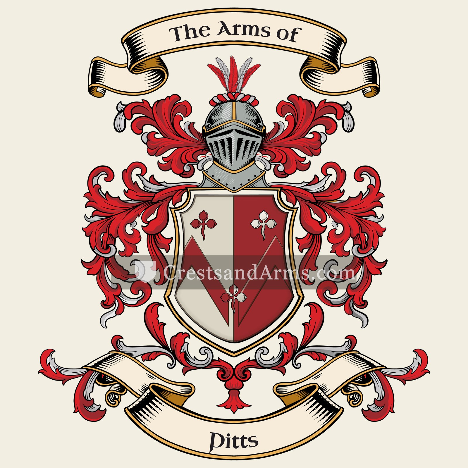 The Pitts coat of arms, drawn from the recorded blazon
