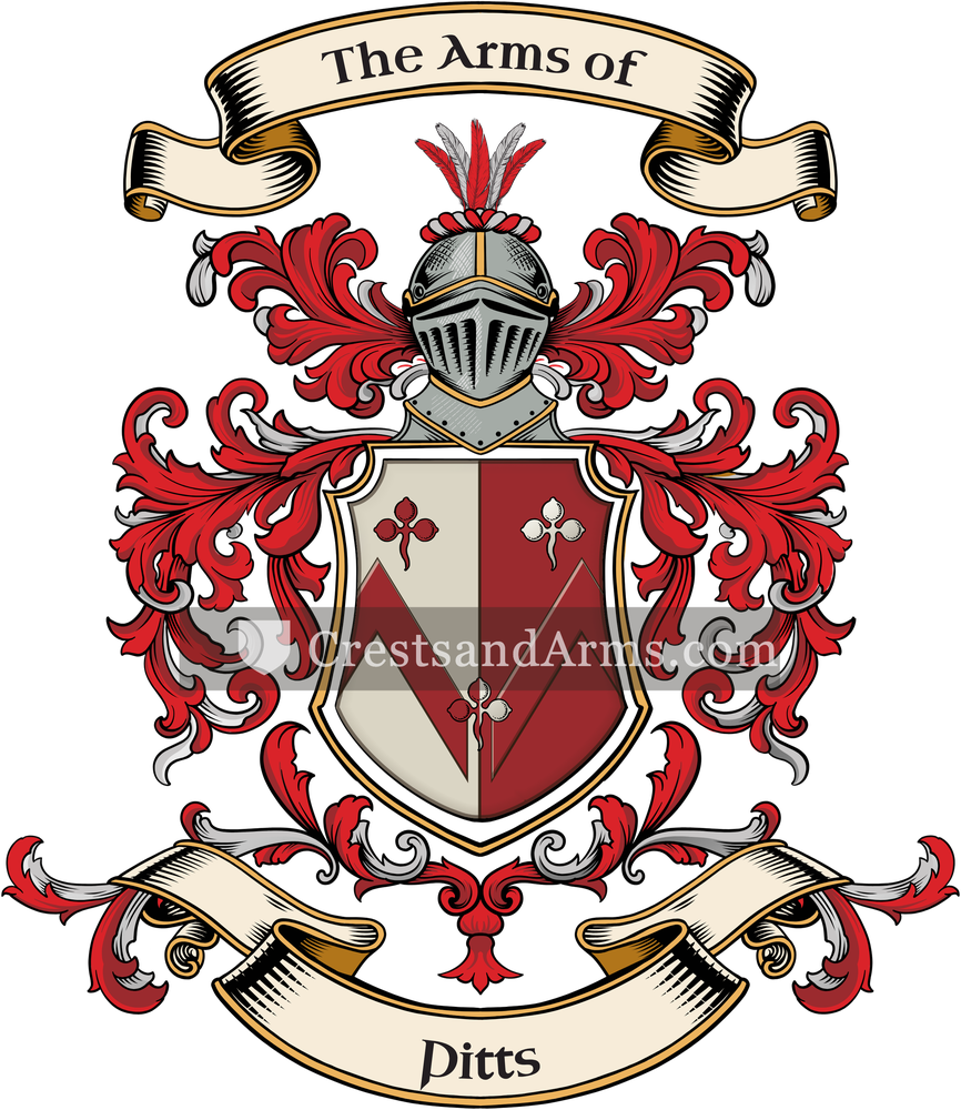 The Pitts coat of arms, drawn from the recorded blazon