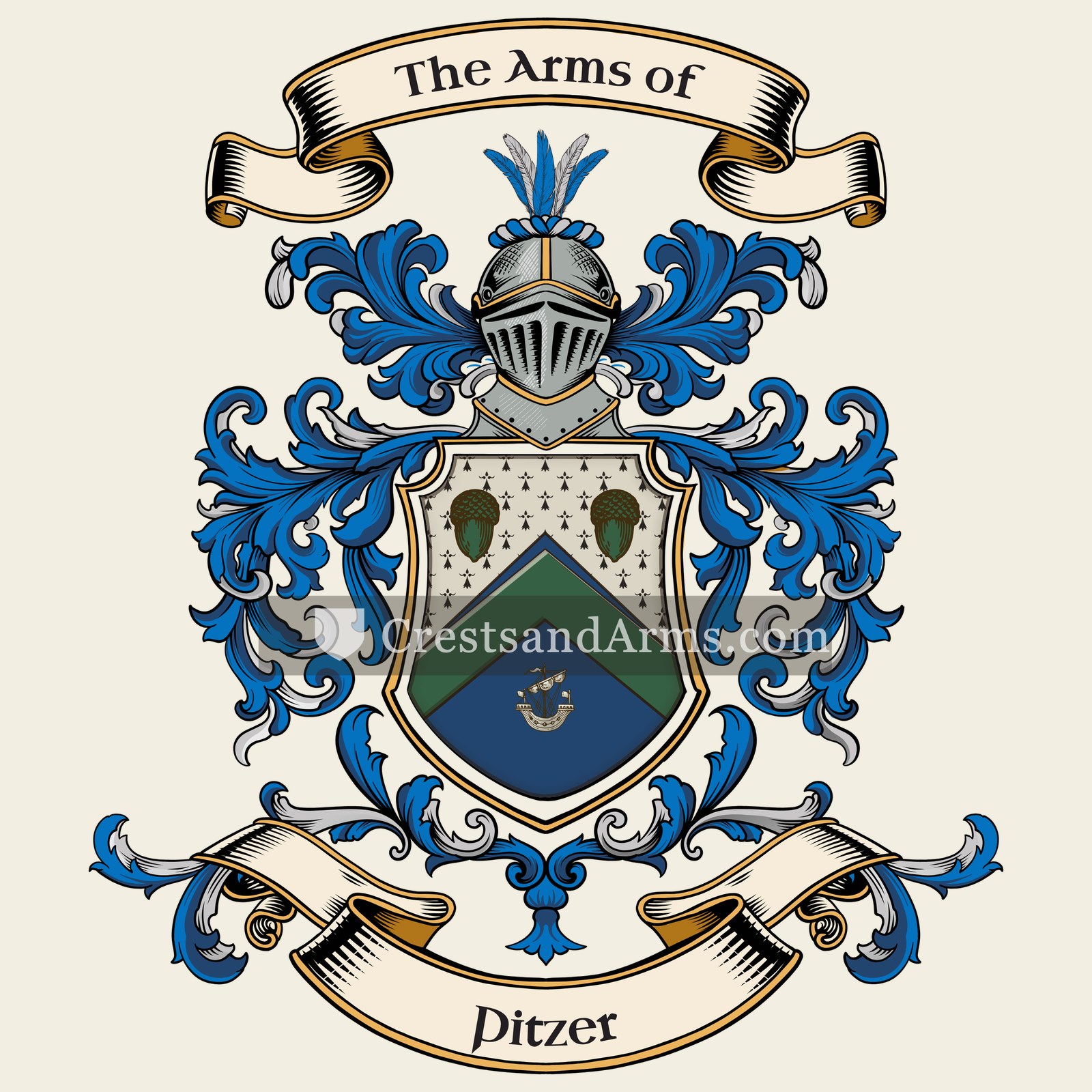 The Pitzer coat of arms, drawn from the recorded blazon
