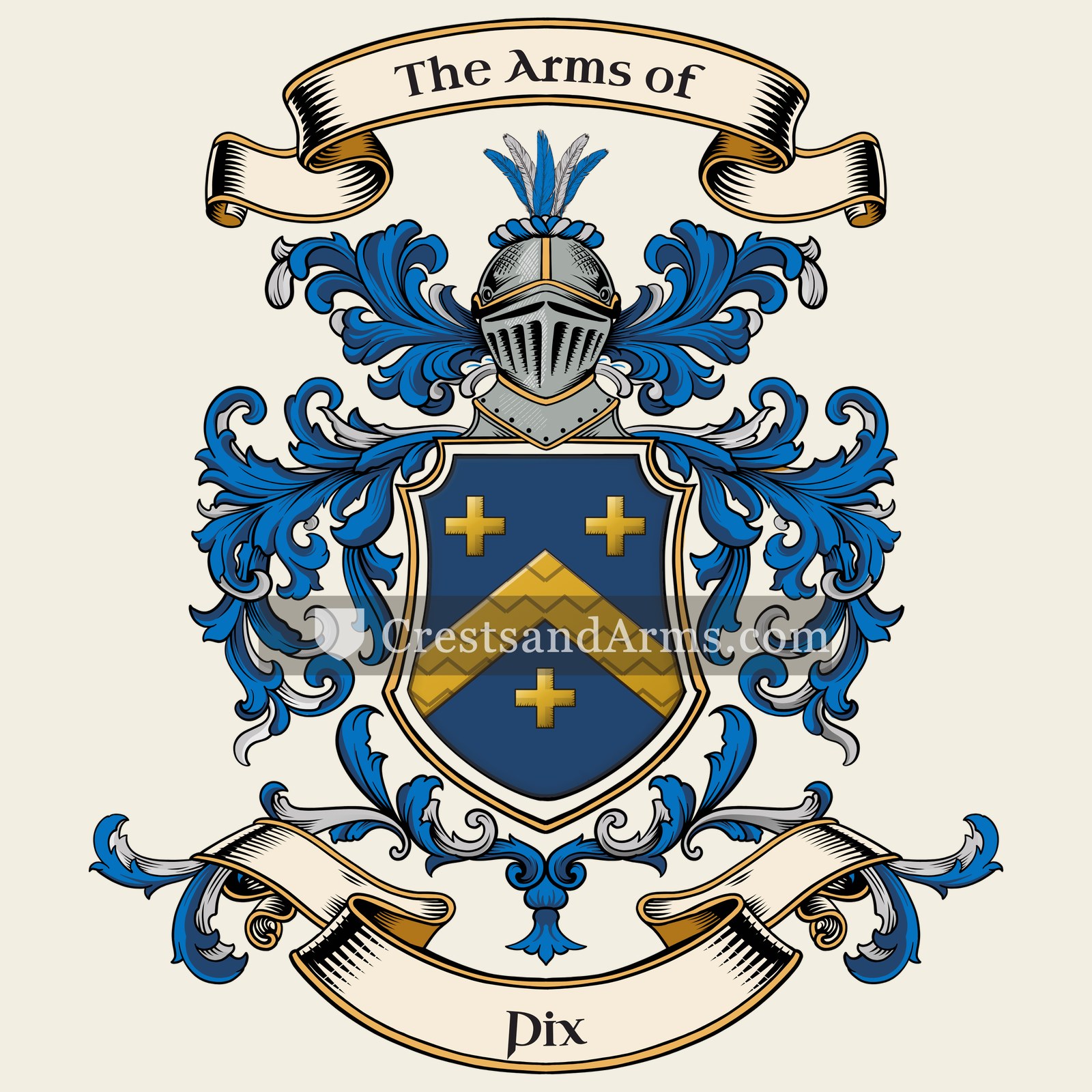 The Pix coat of arms, drawn from the recorded blazon
