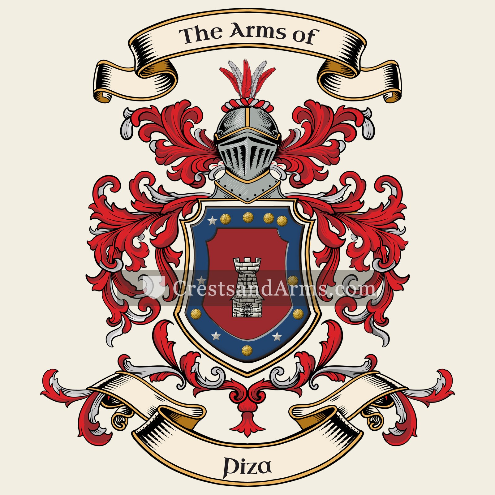The Piza coat of arms, drawn from the recorded blazon