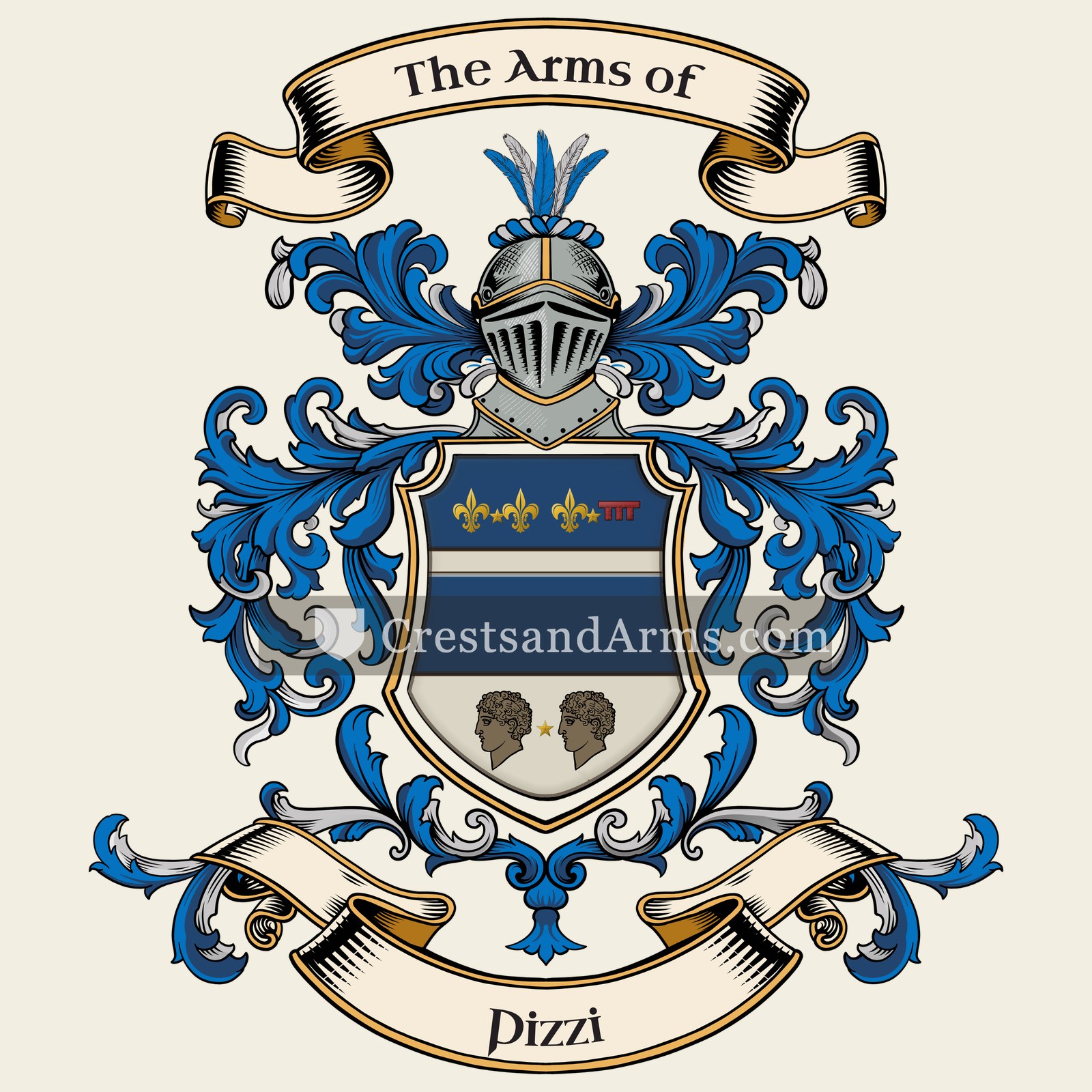 The Pizzi coat of arms, drawn from the recorded blazon