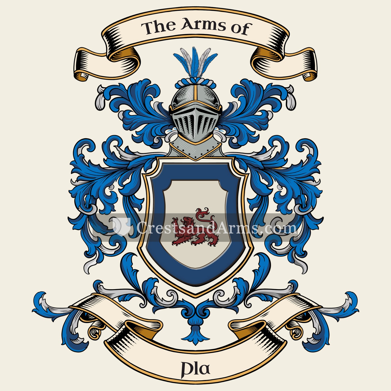 The Pla coat of arms, drawn from the recorded blazon