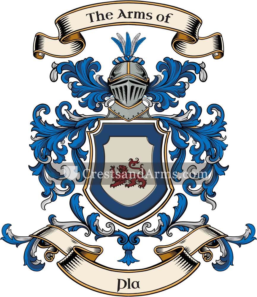 The Pla coat of arms, drawn from the recorded blazon