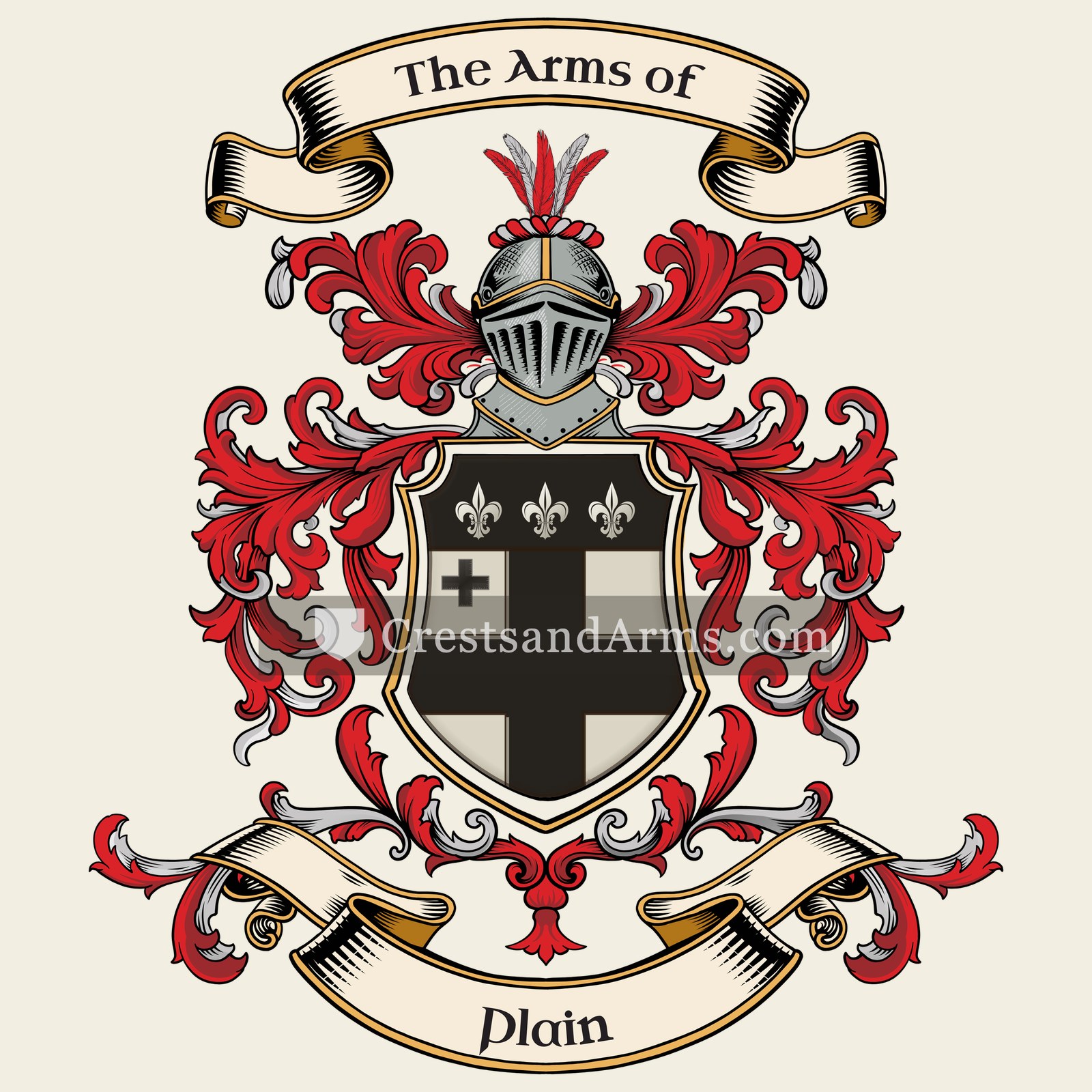 The Plain coat of arms, drawn from the recorded blazon