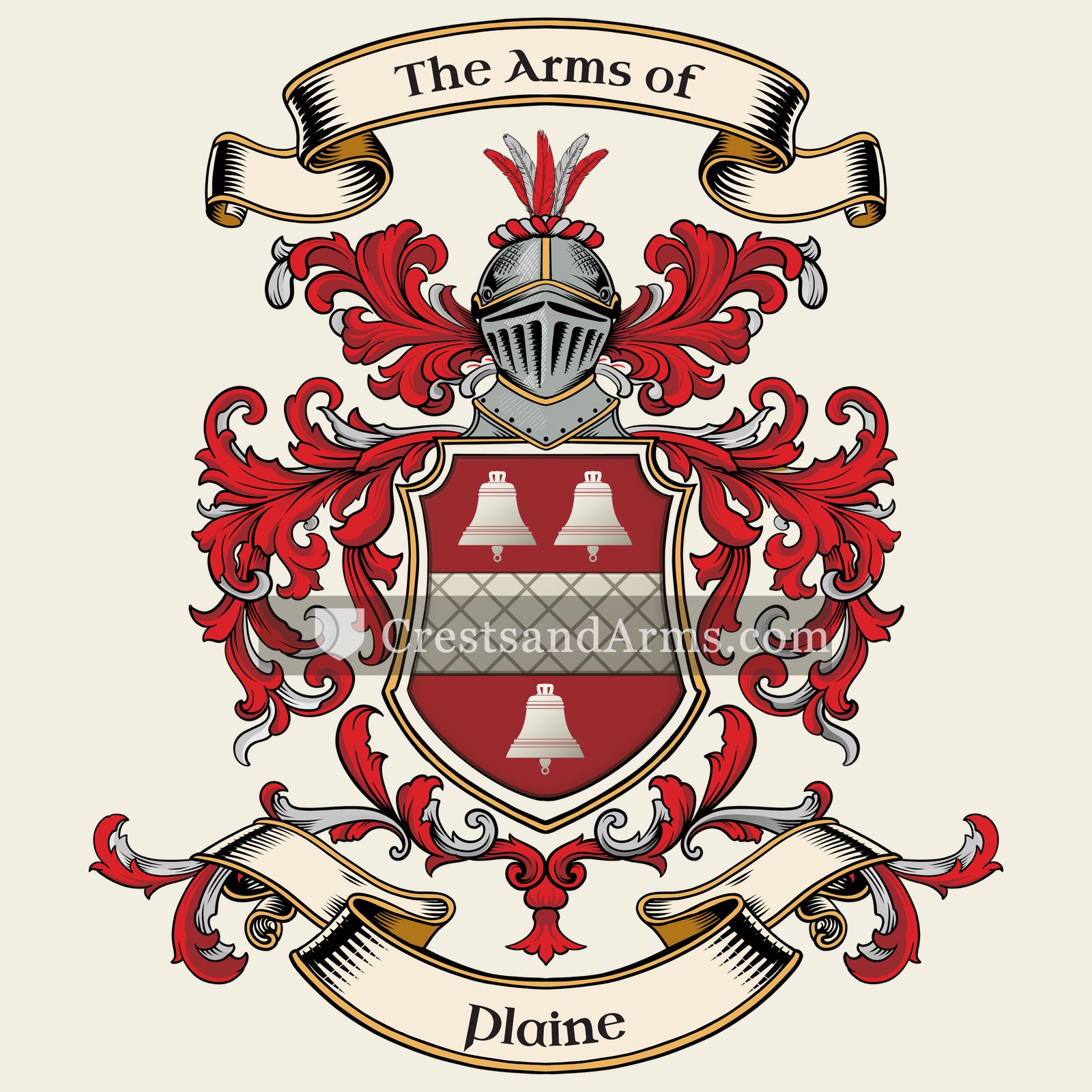 The Plaine coat of arms, drawn from the recorded blazon