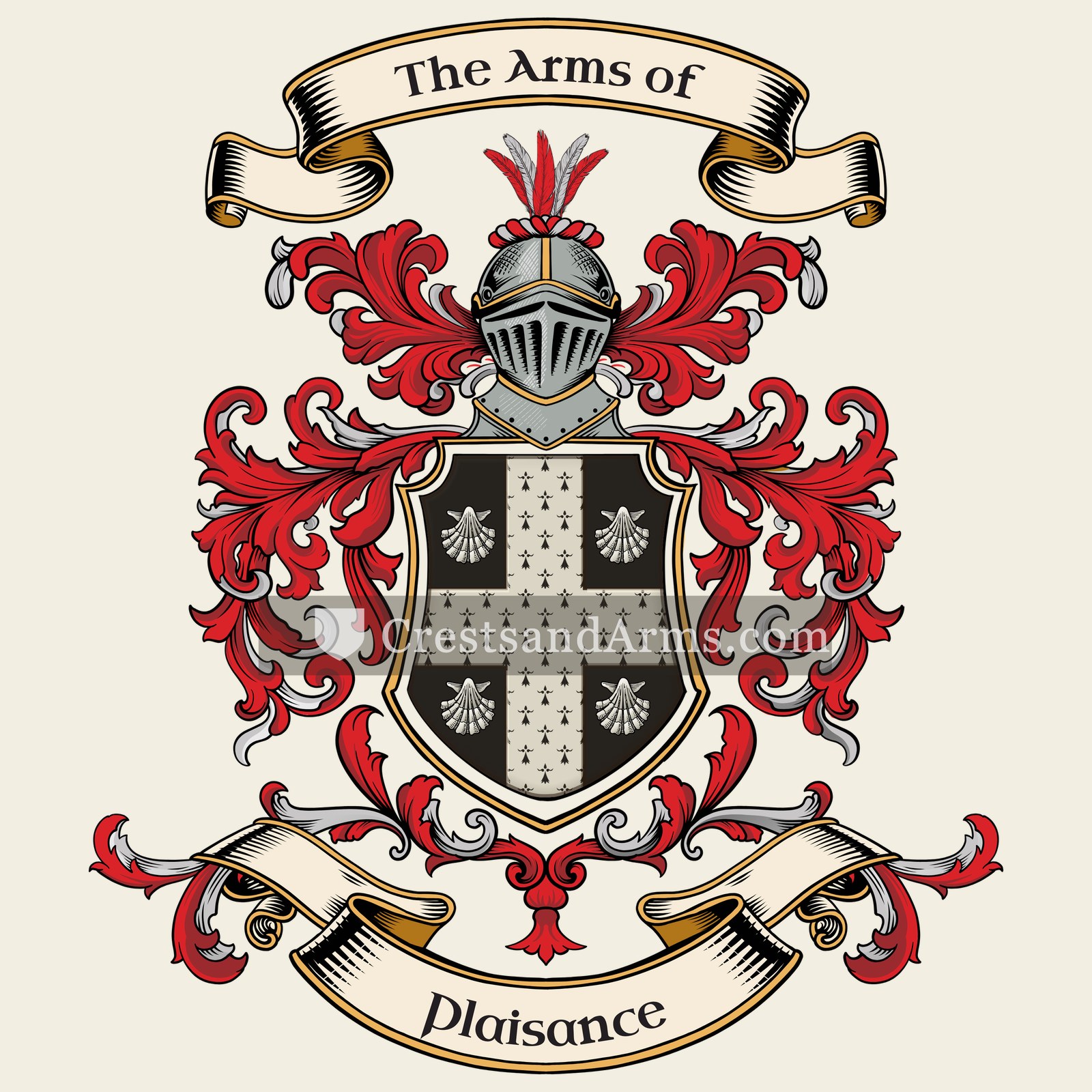 The Plaisance coat of arms, drawn from the recorded blazon