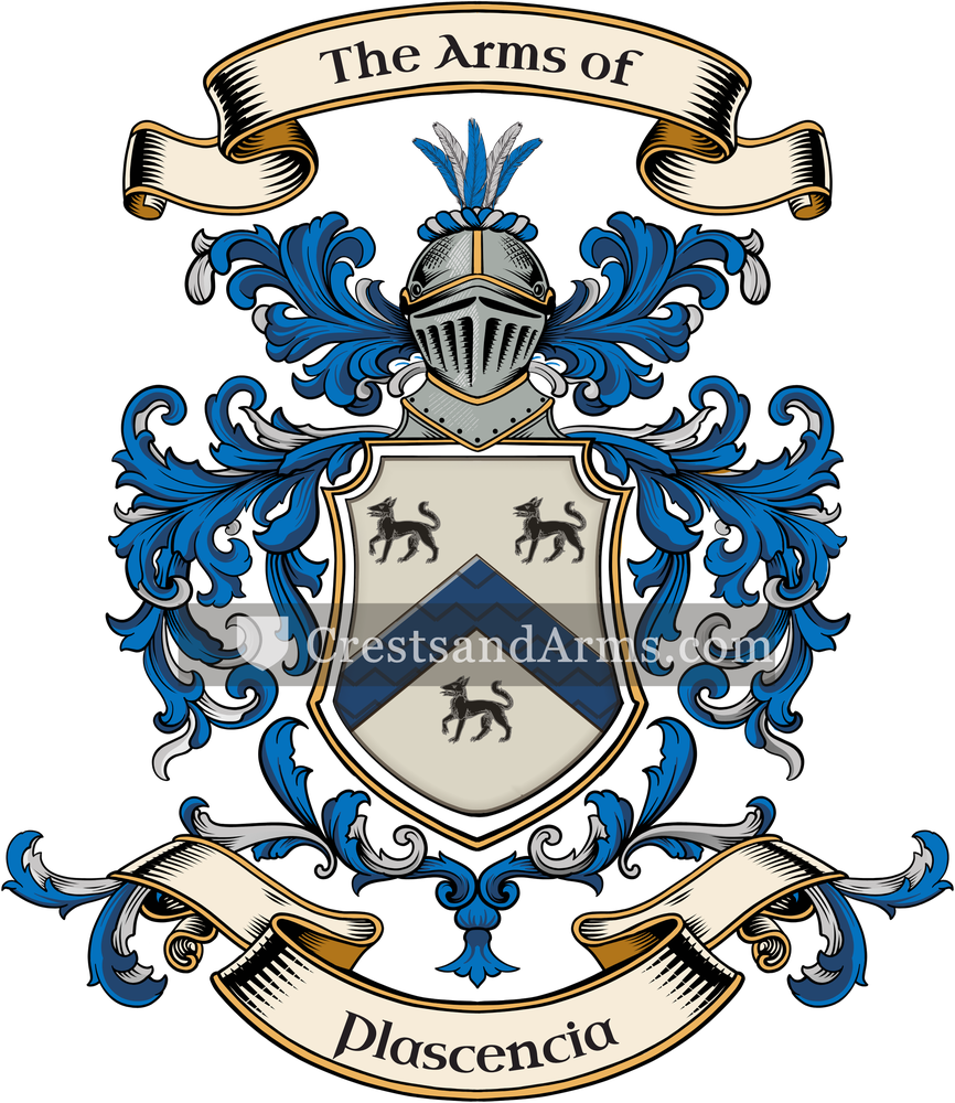 The Plascencia coat of arms, drawn from the recorded blazon