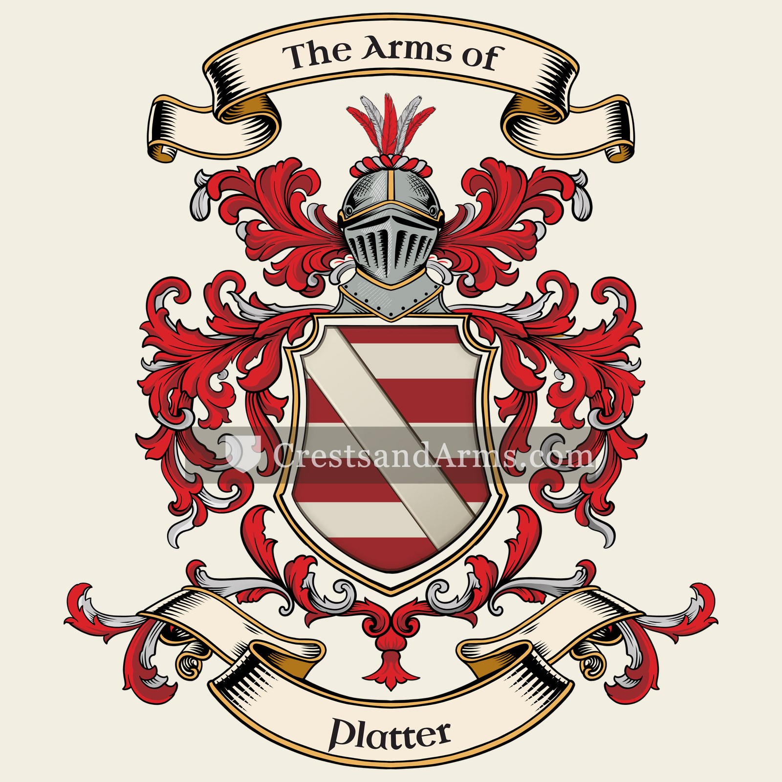 The Platter coat of arms, drawn from the recorded blazon